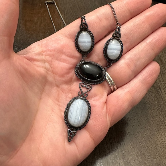 Custom Made Blue Lace Agate and Black Onyx necklace - Picture 3 of 4